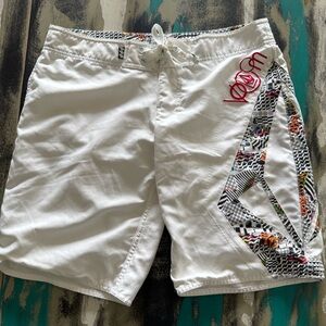 Women’s White Volcom board Shorts with Multicolor Trim